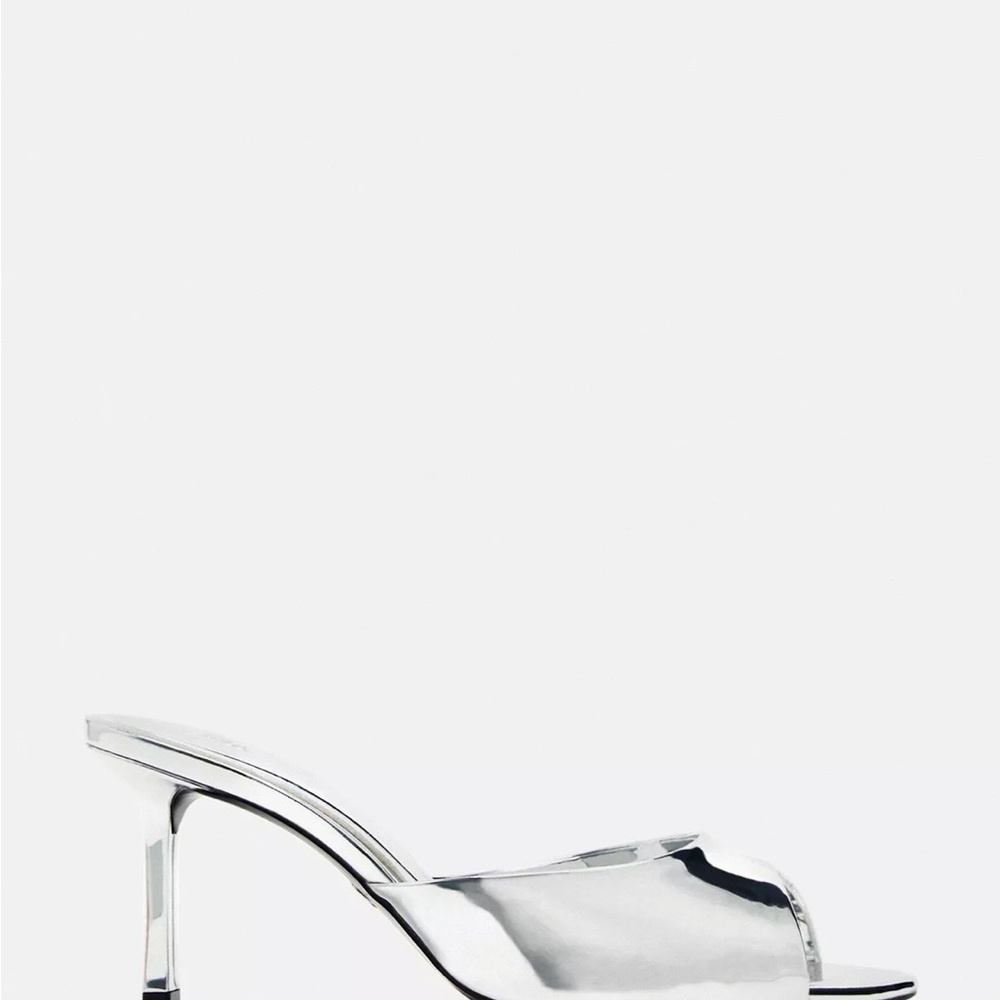 Zara Silver Metallic Heel Sildes